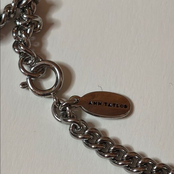 Ann Taylor Silver Tone and Dark Blue Pendant Necklace with Long 32” Chain - Picture 4 of 5